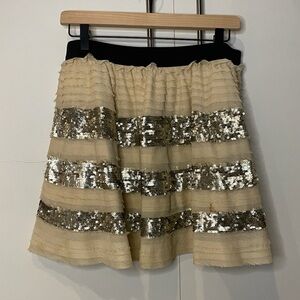 Free People Cream and Silver Sequin Skirt